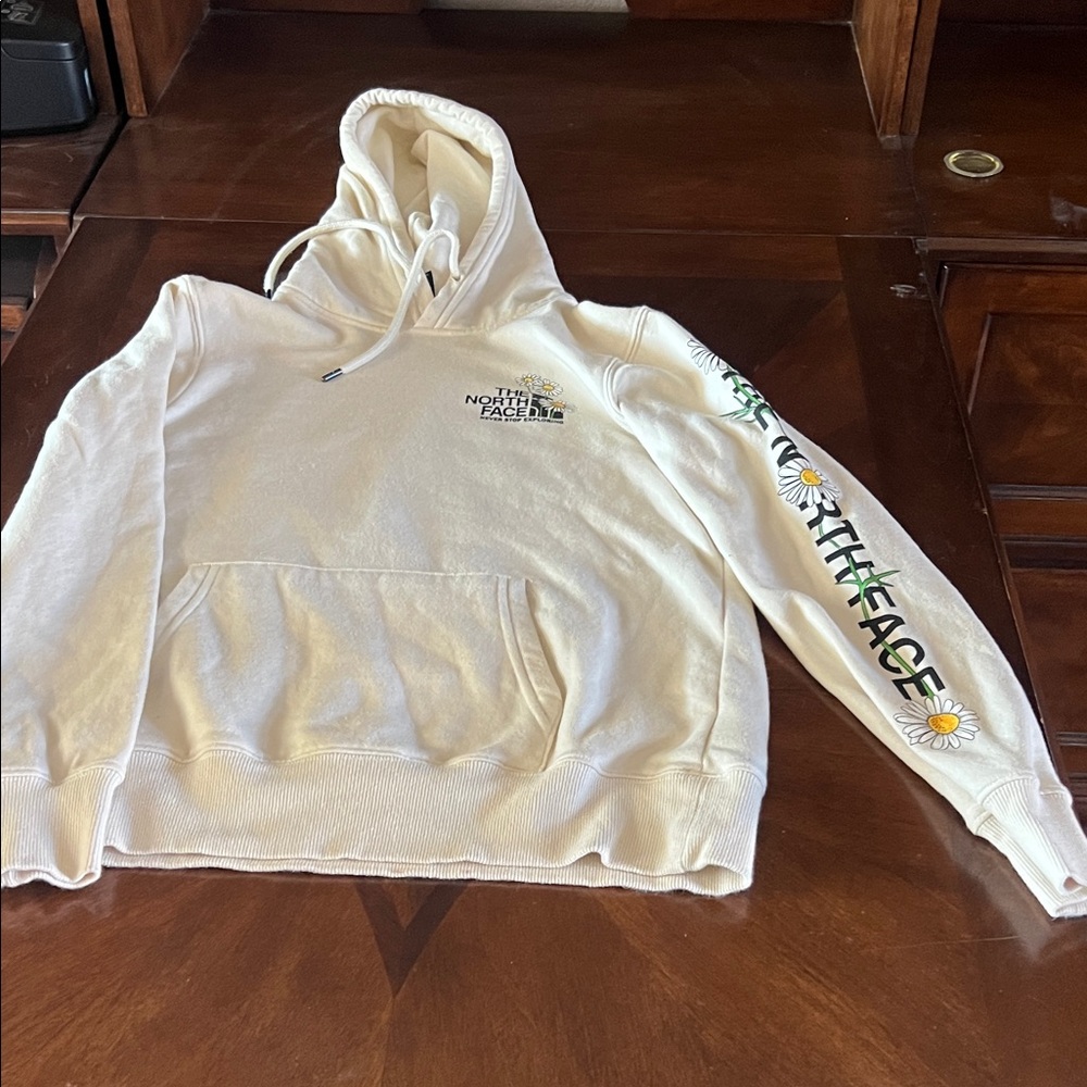 The North Face Cream Hoodie with Floral Sleeve